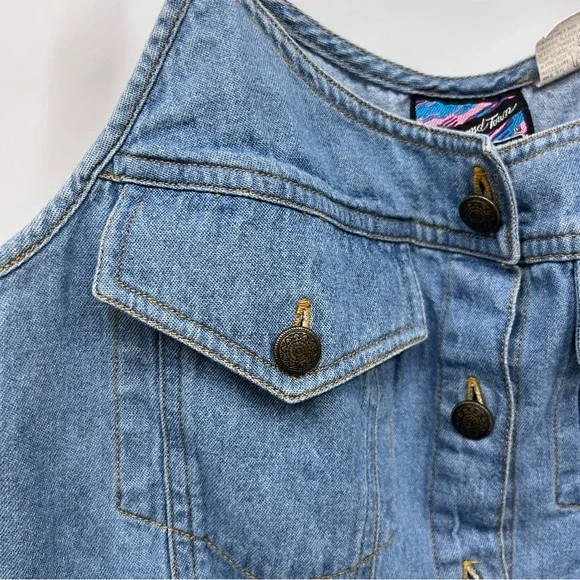 Vintage Denim Button-Front Spaghetti Strap Tank Top Blue size 7 100% cotton FLAW - Picture 8 of 9
